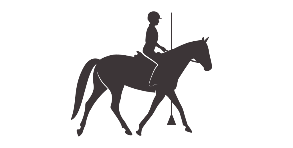 Silhouette of horse going around cone