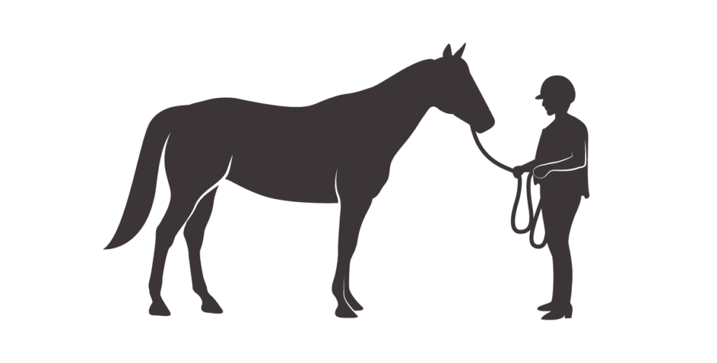 Silhouette icon with horse on a rope with handler. 