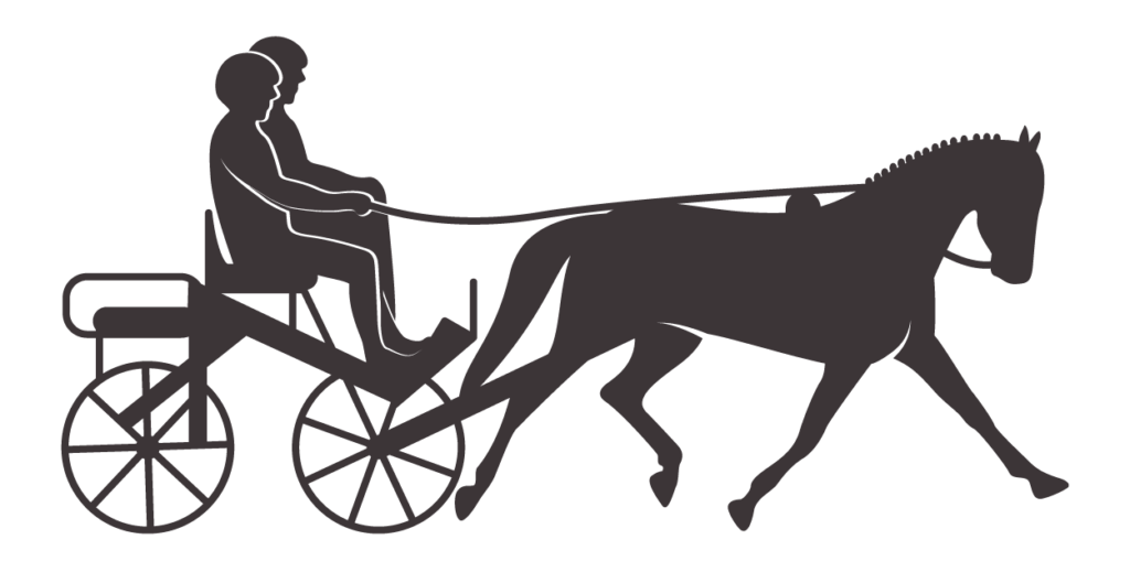 Silhouette with two carriage drivers and a horse